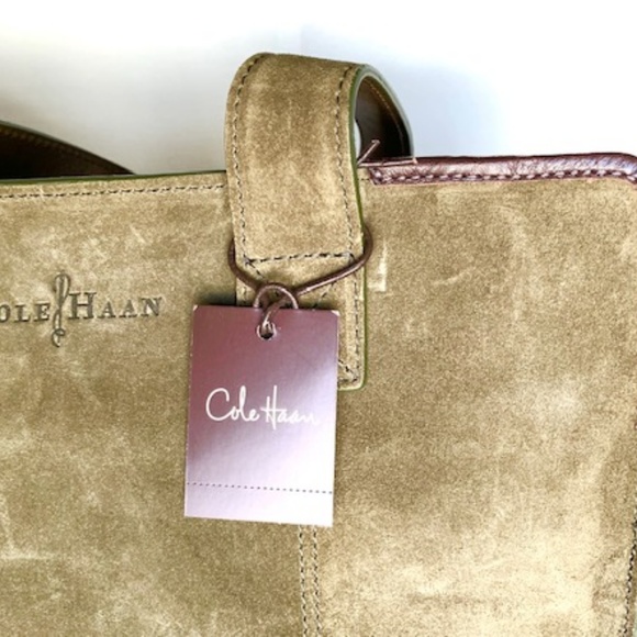 COLE HAAN LODEN GREEN SUEDE ZIP TOTE BAG - Picture 4 of 5